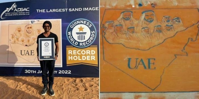 A Filipino Sand Artist - Nathaniel Alapide - Broke A Guinness World Record For The Largest Sand Image. He uses a rake to create the designs on the sand and he goes BIG on them. He creates his art in lots of places across the country. “This is a dream come true and I am so proud and honoured to have been a part of bringing/adding this New Record to our capital Abu Dhabi and UAE,” he wrote in his post.